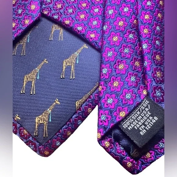Ted Baker London Purple Circles 100% Silk Tie Giraffe - Picture 3 of 6